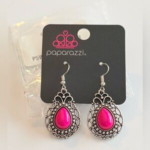 Paparazzi Bright Pink and Silver Teardrop Earrings